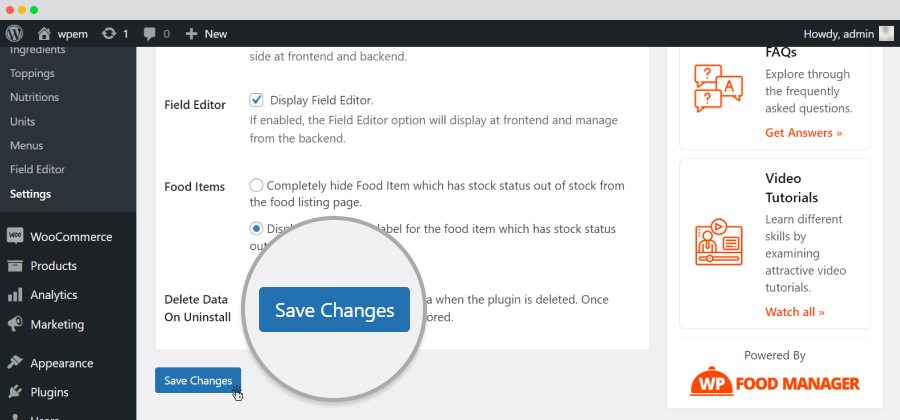 settings save changes