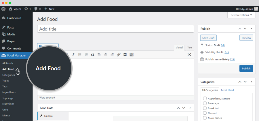 add food menu backend